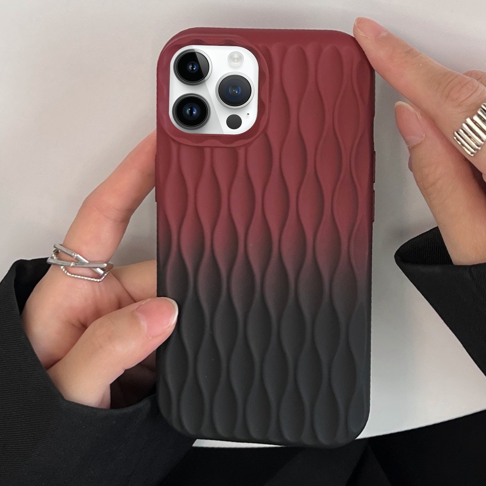 For iPhone 12 Pro Water Ripple Texture Gradient Color TPU Phone Case(Red-Black) - Shopkiz.com