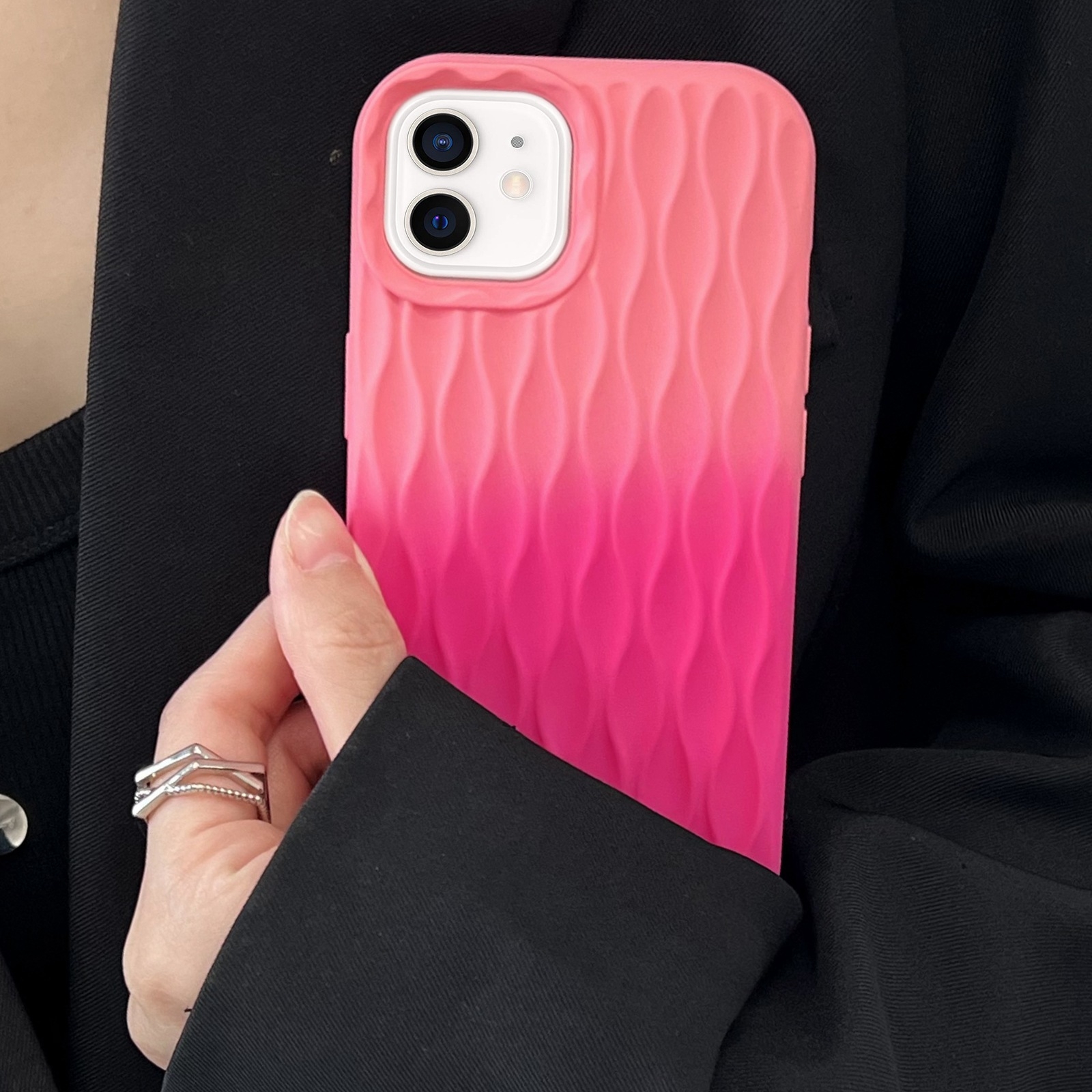 For iPhone 11 Water Ripple Texture Gradient Color TPU Phone Case(Pink-Rose Red) - Shopkiz.com