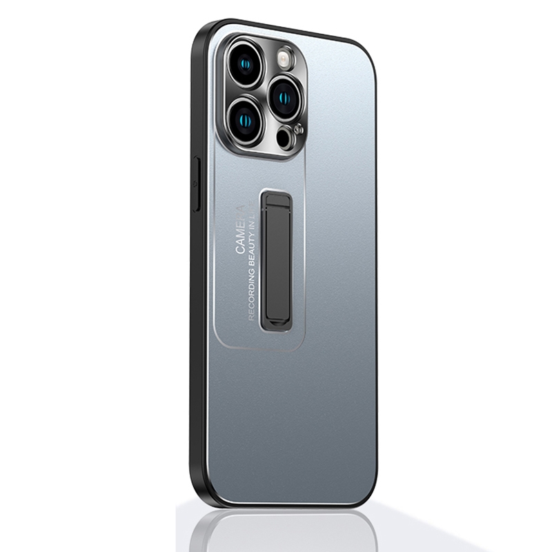 For iPhone 15 Pro Frosted Metal Hybrid TPU Holder Phone Case(Blue) - Shopkiz.com