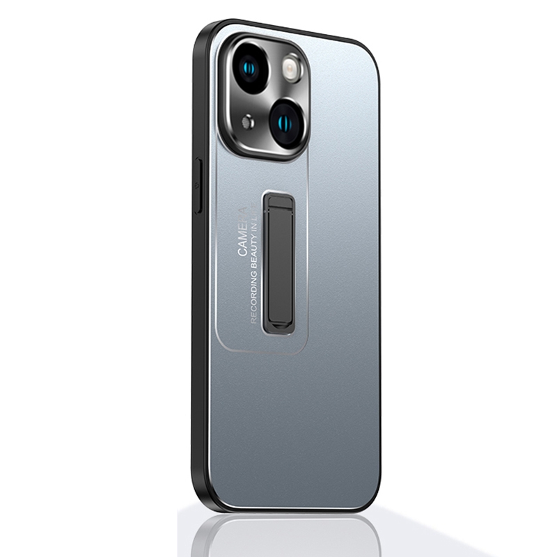 For iPhone 13 Frosted Metal Hybrid TPU Holder Phone Case(Blue) - Shopkiz.com