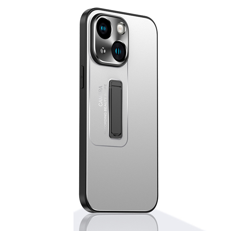 For iPhone 13 Frosted Metal Hybrid TPU Holder Phone Case(Silver) - Shopkiz.com