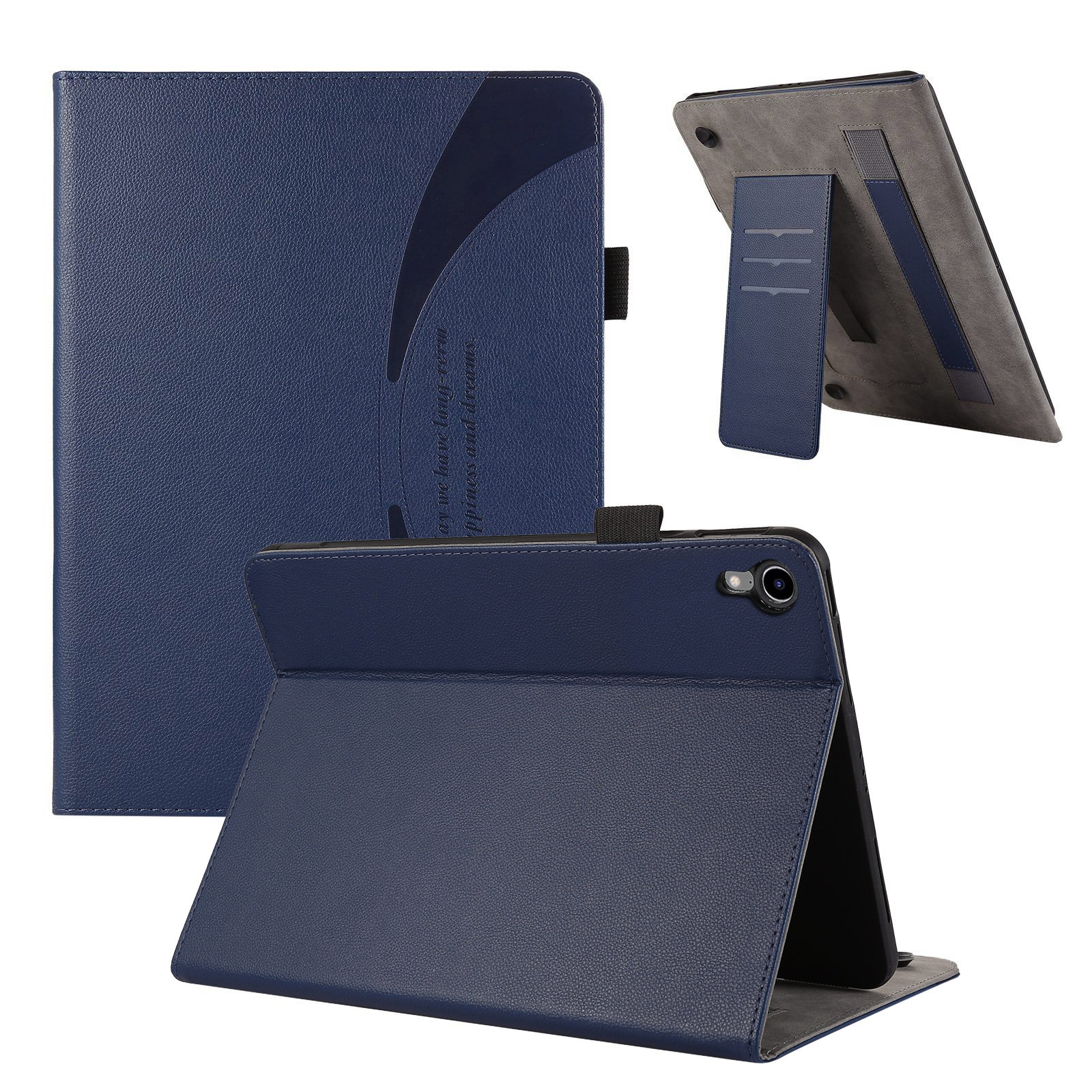 For iPad mini 6 / mini 2024 Litchi Texture Leather Sucker Tablet Case(Dark Blue) - Shopkiz.com