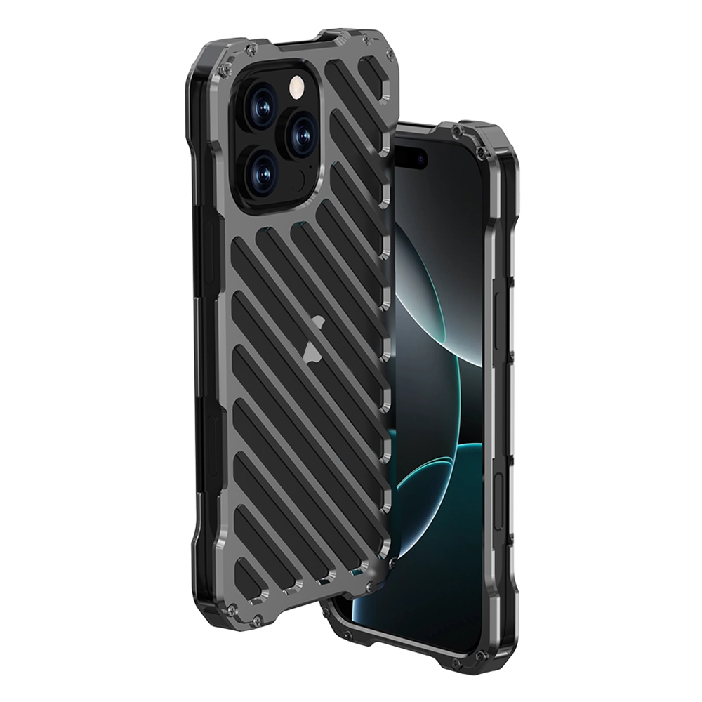 For iPhone 16 Pro R-JUST RJ-50 Hollow Breathable Armor Metal Phone Case(Space Grey) - Shopkiz.com