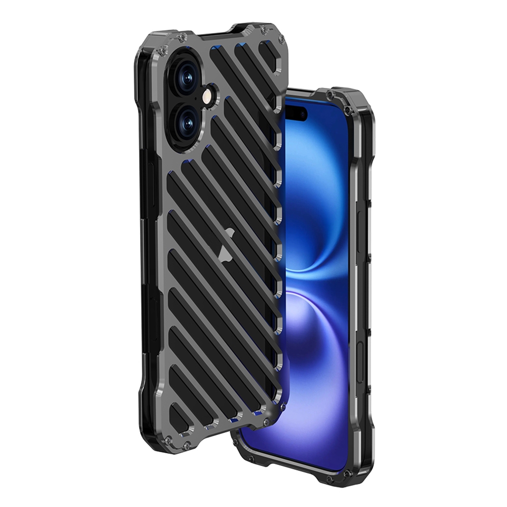 For iPhone 16 Plus R-JUST RJ-50 Hollow Breathable Armor Metal Phone Case(Space Grey) - Shopkiz.com