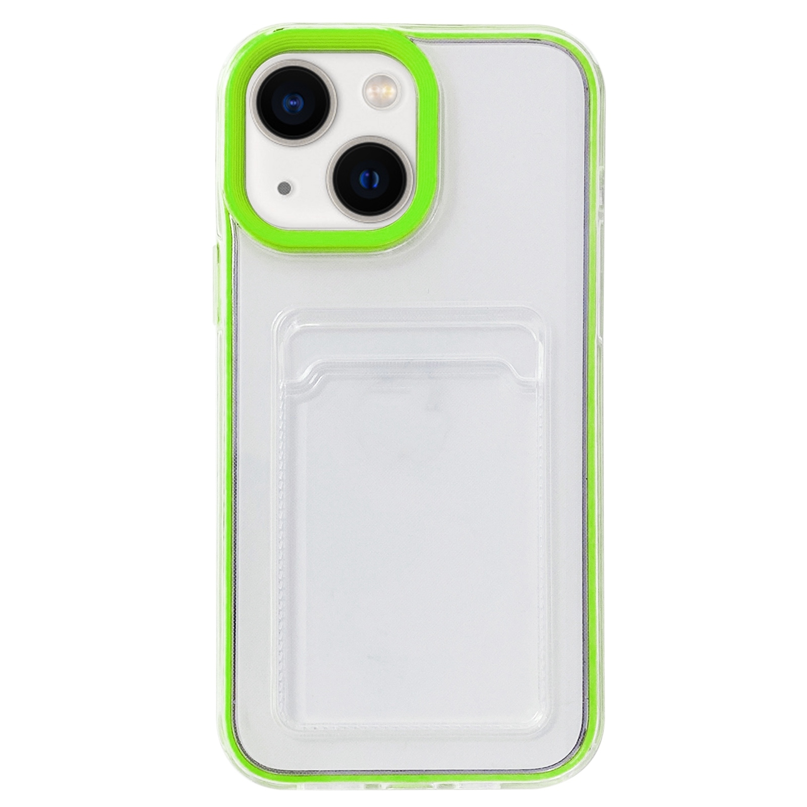 For iPhone 15 360 Clear PC Hybrid TPU Phone Case with Card Slot(Green) - Shopkiz.com
