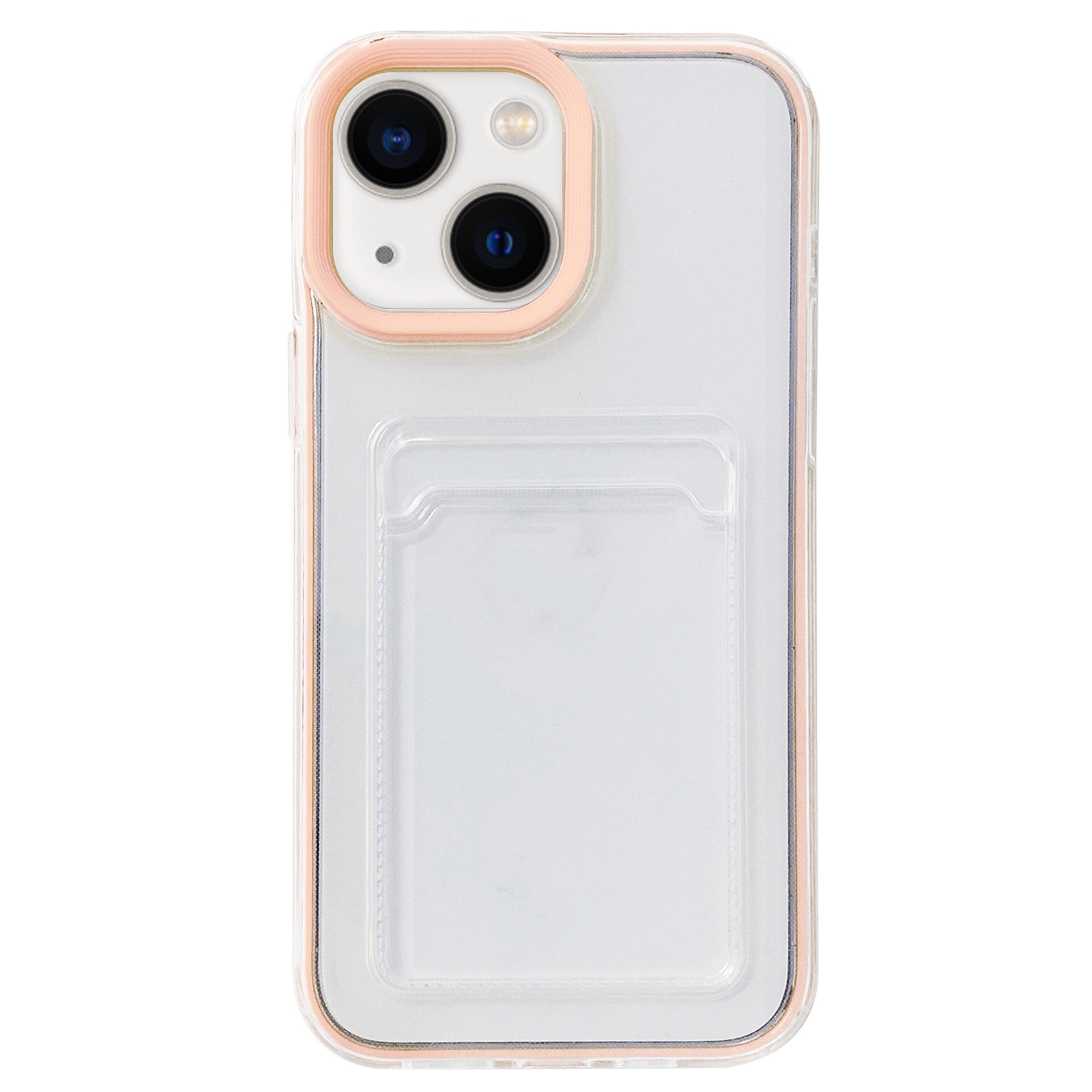 For iPhone 15 360 Clear PC Hybrid TPU Phone Case with Card Slot(Apricot) - Shopkiz.com