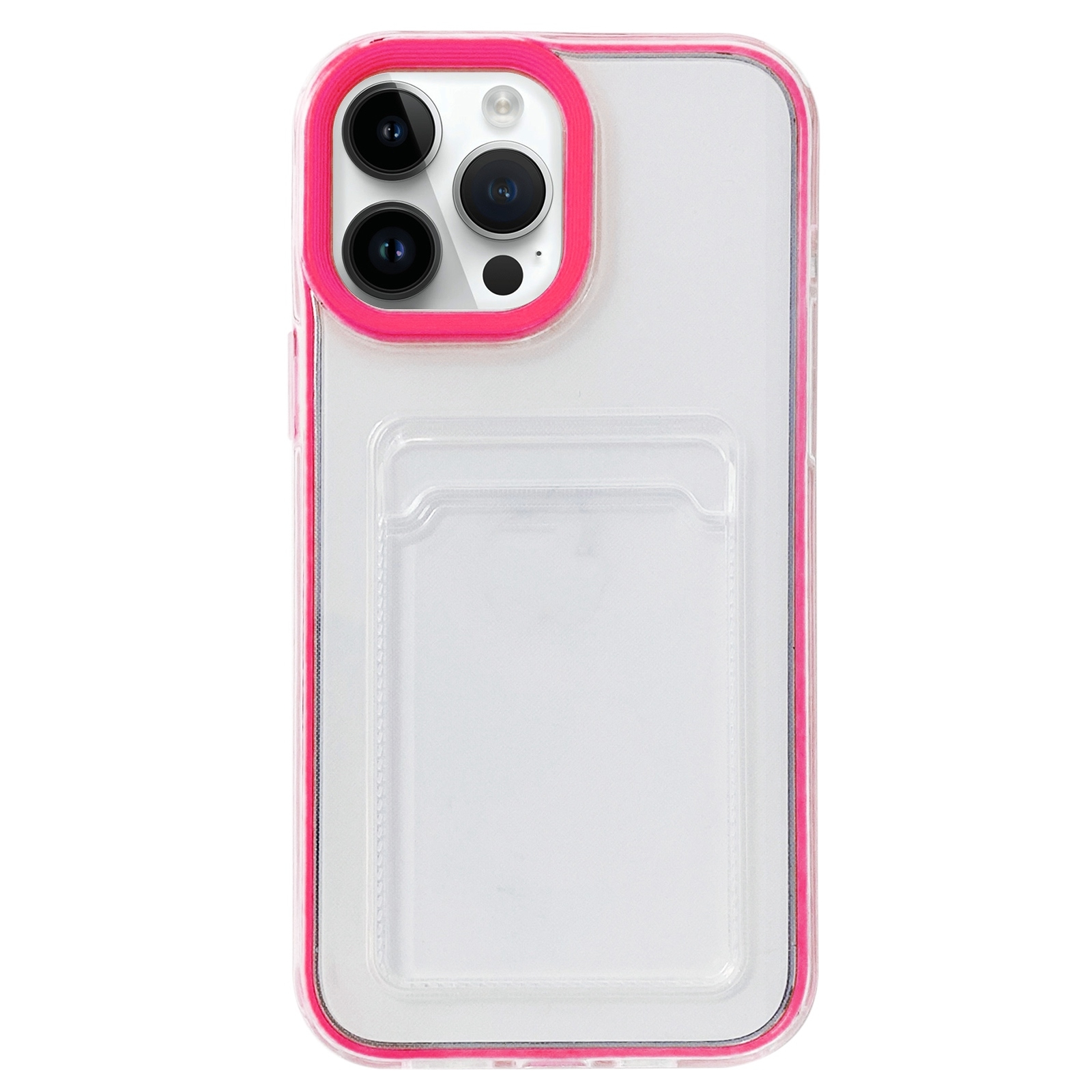 For iPhone 15 Pro 360 Clear PC Hybrid TPU Phone Case with Card Slot(Rose Red) - Shopkiz.com