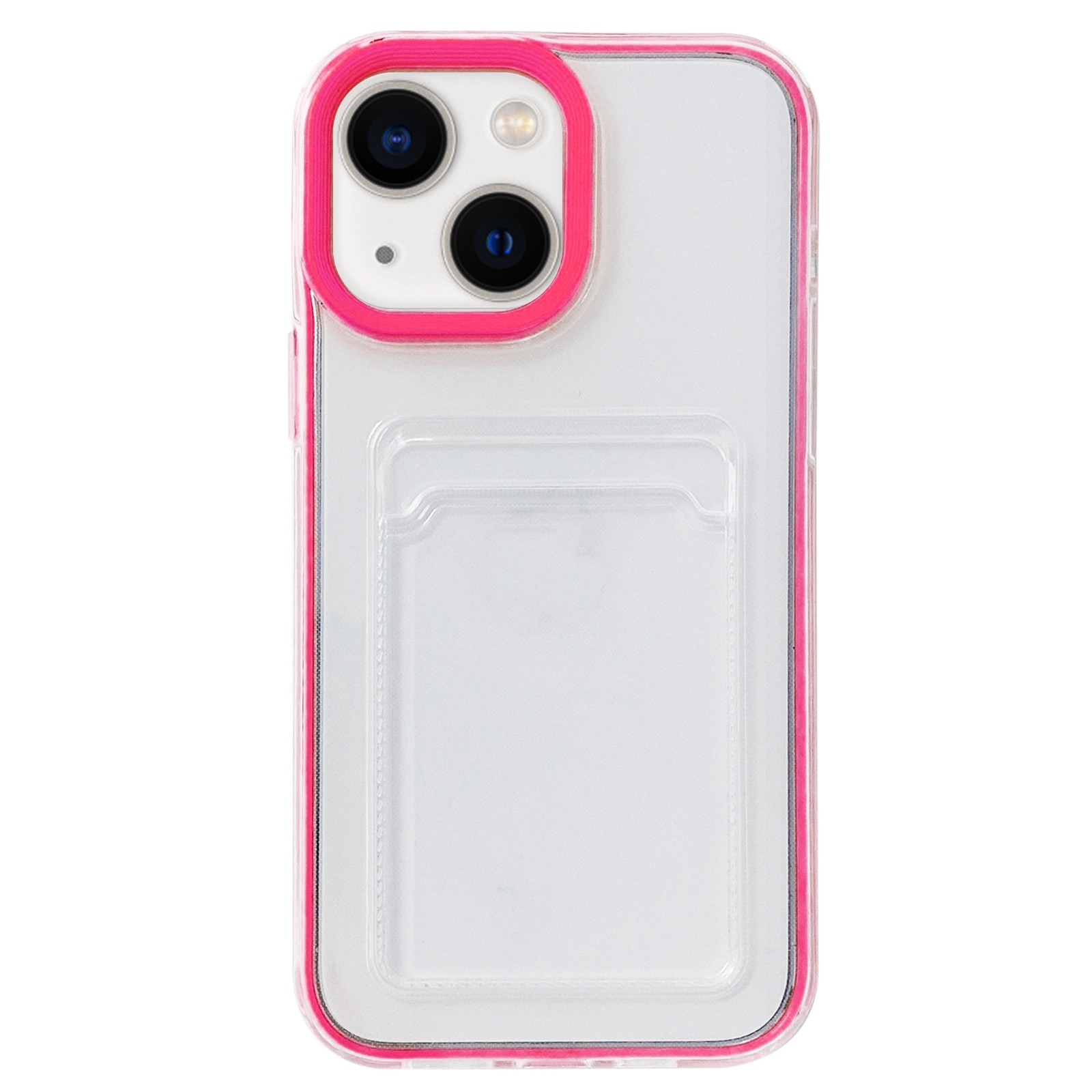 For iPhone 14 Plus 360 Clear PC Hybrid TPU Phone Case with Card Slot(Rose Red) - Shopkiz.com