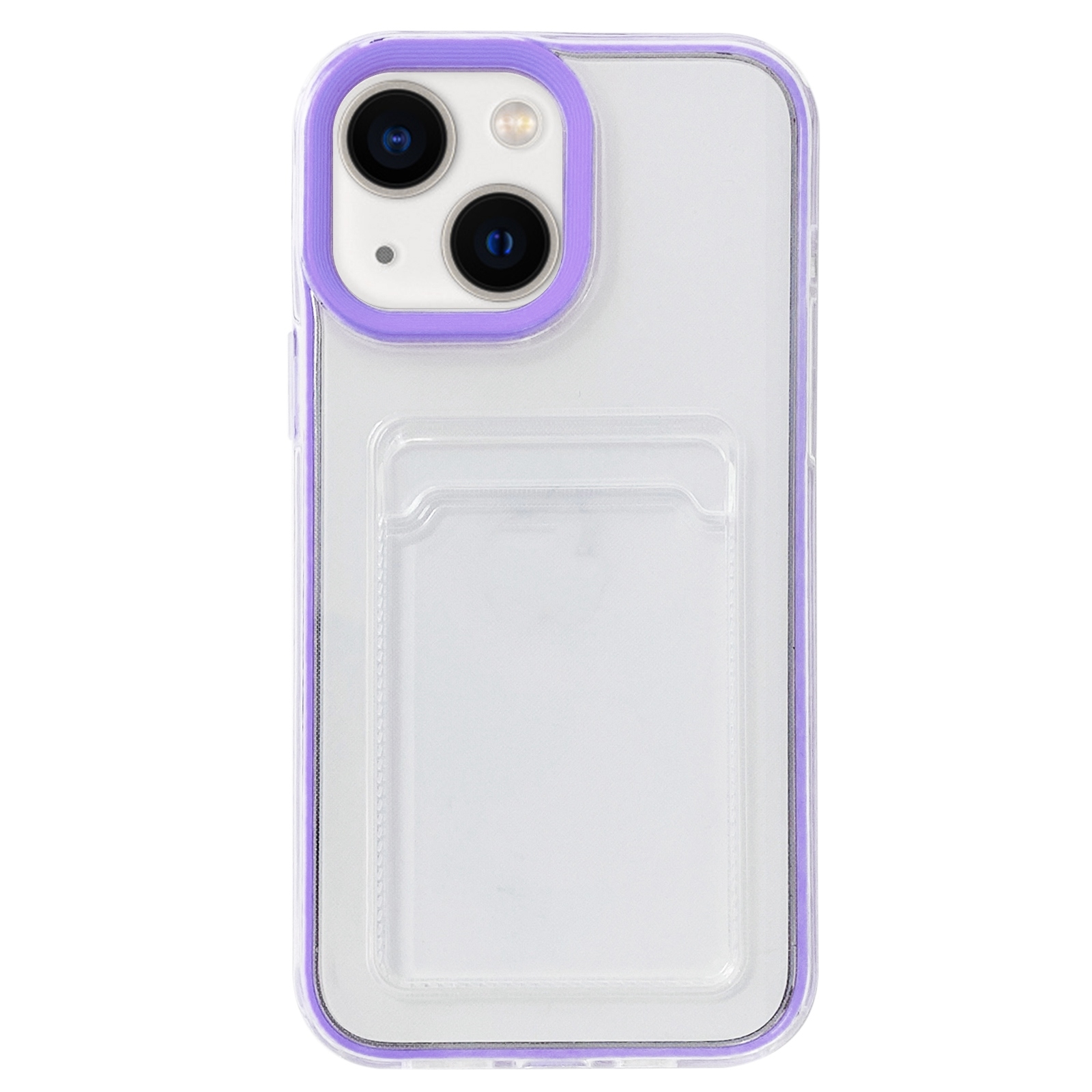 For iPhone 14 360 Clear PC Hybrid TPU Phone Case with Card Slot(Purple) - Shopkiz.com