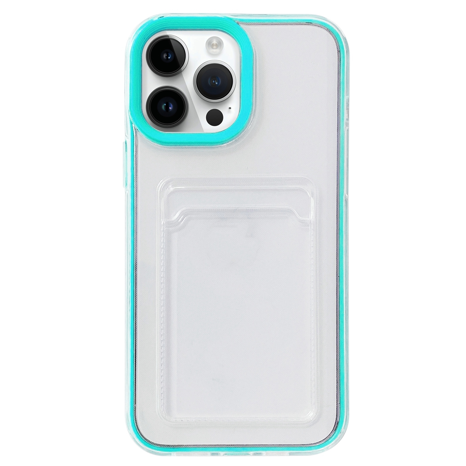 For iPhone 14 Pro 360 Clear PC Hybrid TPU Phone Case with Card Slot(Blue) - Shopkiz.com