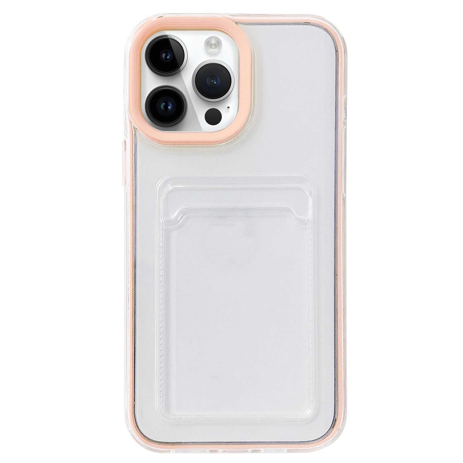For iPhone 13 Pro Max 360 Clear PC Hybrid TPU Phone Case with Card Slot(Apricot) - Shopkiz.com