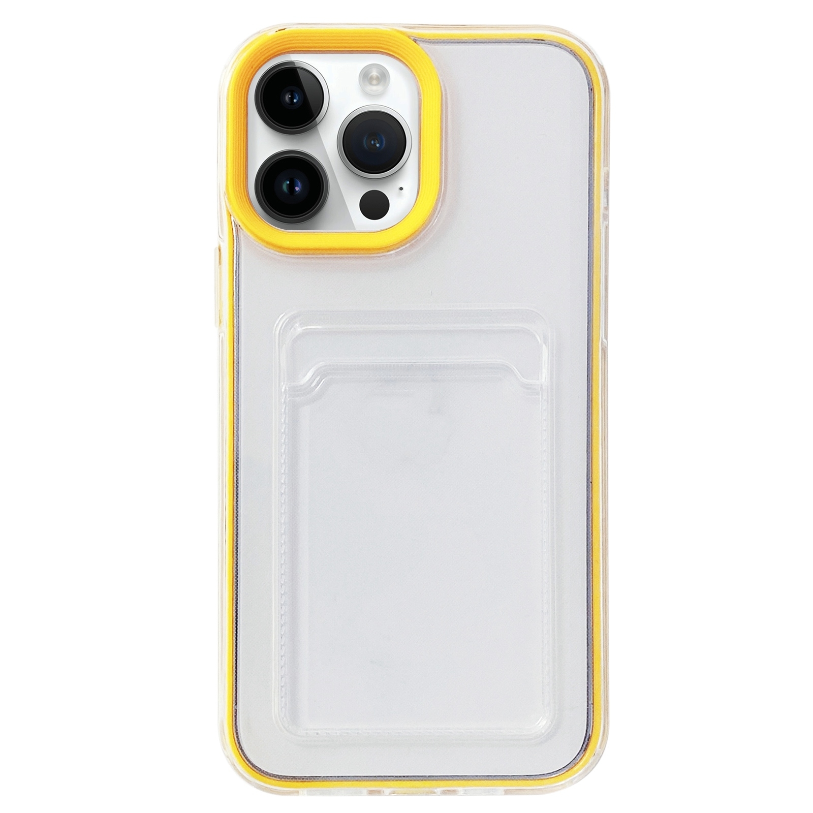 For iPhone 13 Pro Max 360 Clear PC Hybrid TPU Phone Case with Card Slot(Yellow) - Shopkiz.com