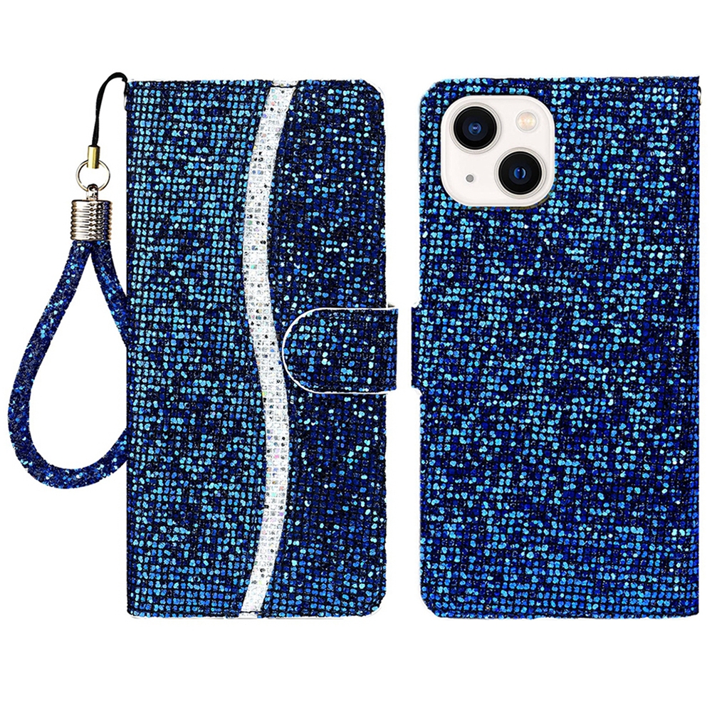 For iPhone 15 Plus Glitter Powder Filp Leather Phone Case(Blue) - Shopkiz.com