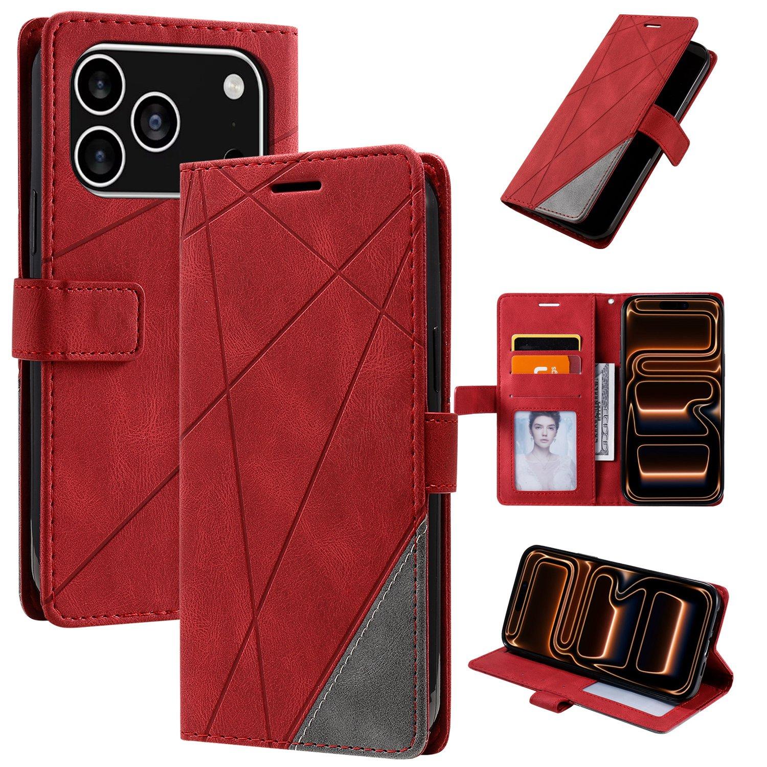 For iPhone 17 Pro Max Skin Feel Splicing Leather Phone Case(Red) - Shopkiz.com