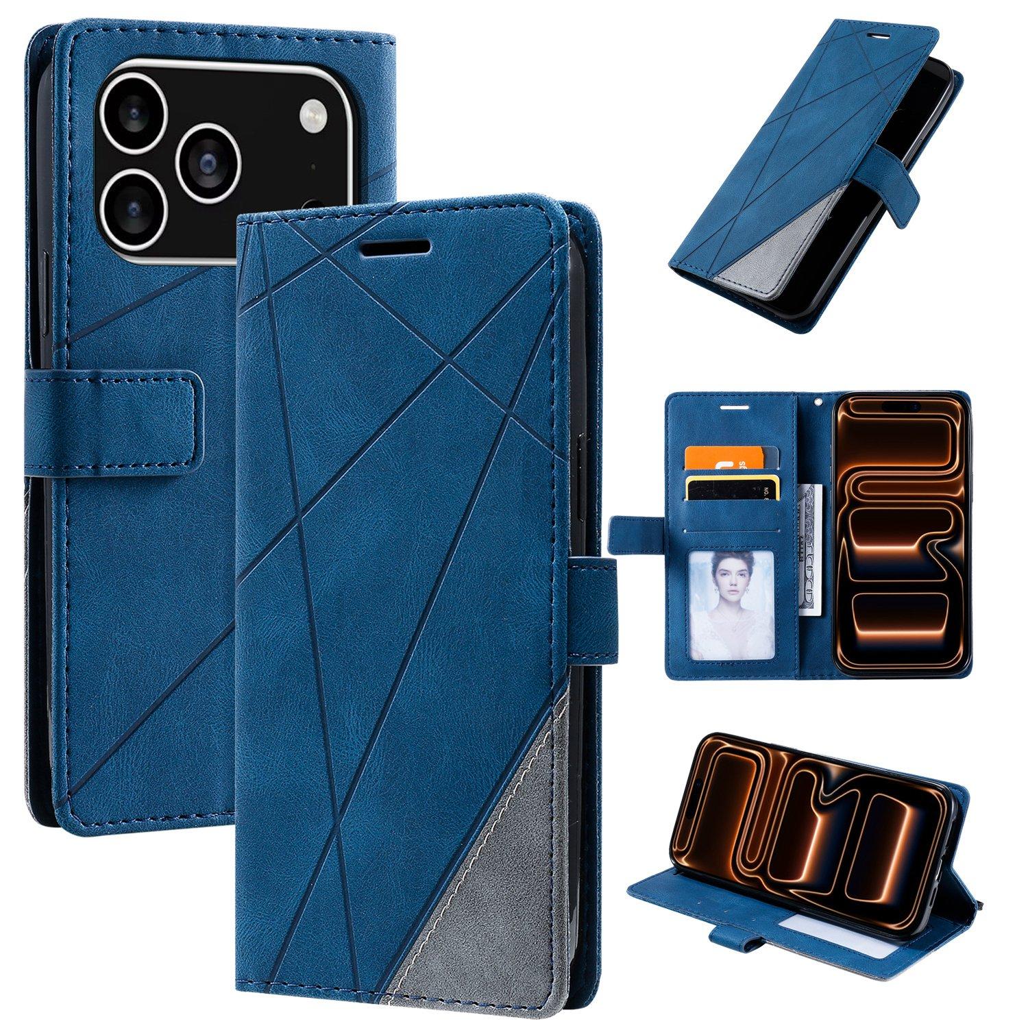 For iPhone 17 Pro Skin Feel Splicing Leather Phone Case(Blue) - Shopkiz.com