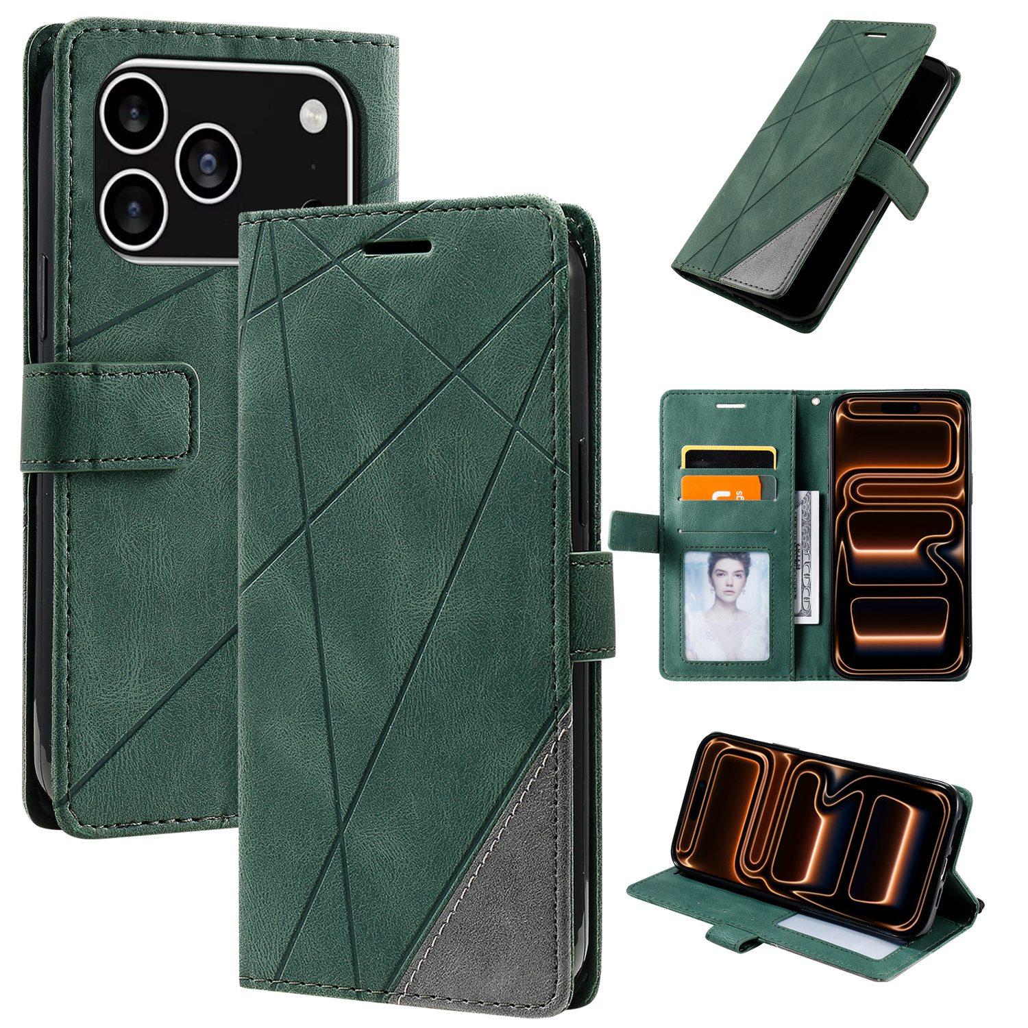 For iPhone 17 Pro Skin Feel Splicing Leather Phone Case(Green) - Shopkiz.com