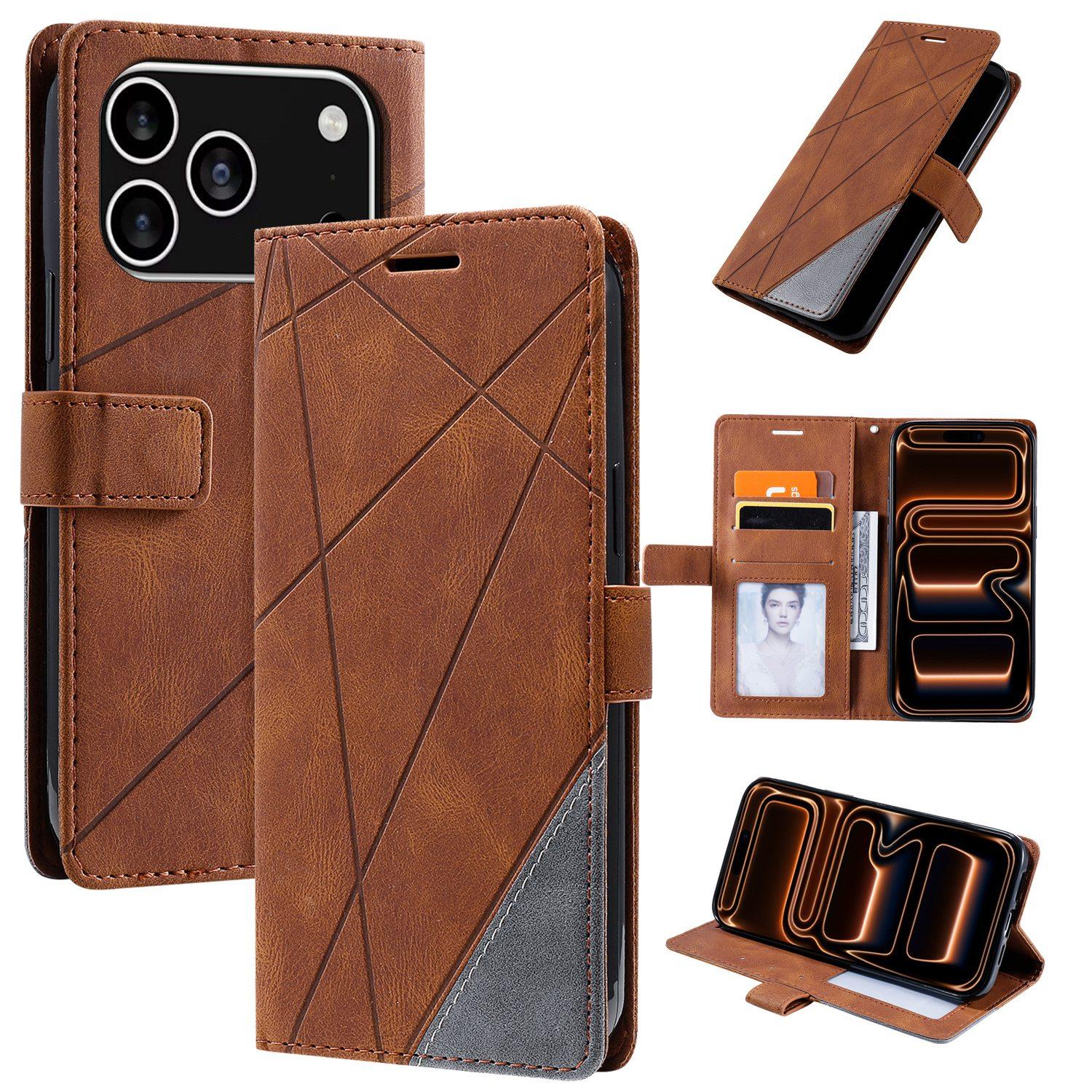 For iPhone 17 Pro Skin Feel Splicing Leather Phone Case(Brown) - Shopkiz.com