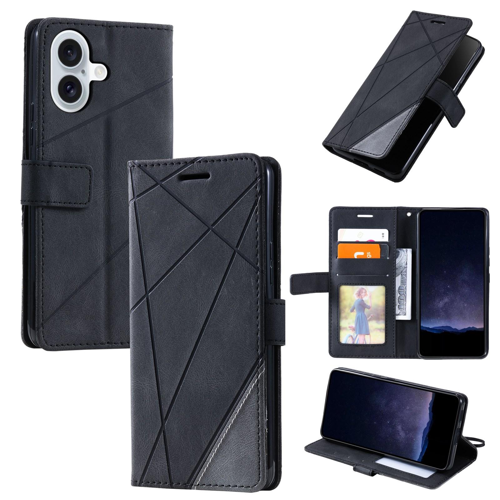 For iPhone 17 Skin Feel Splicing Leather Phone Case(Black) - Shopkiz.com