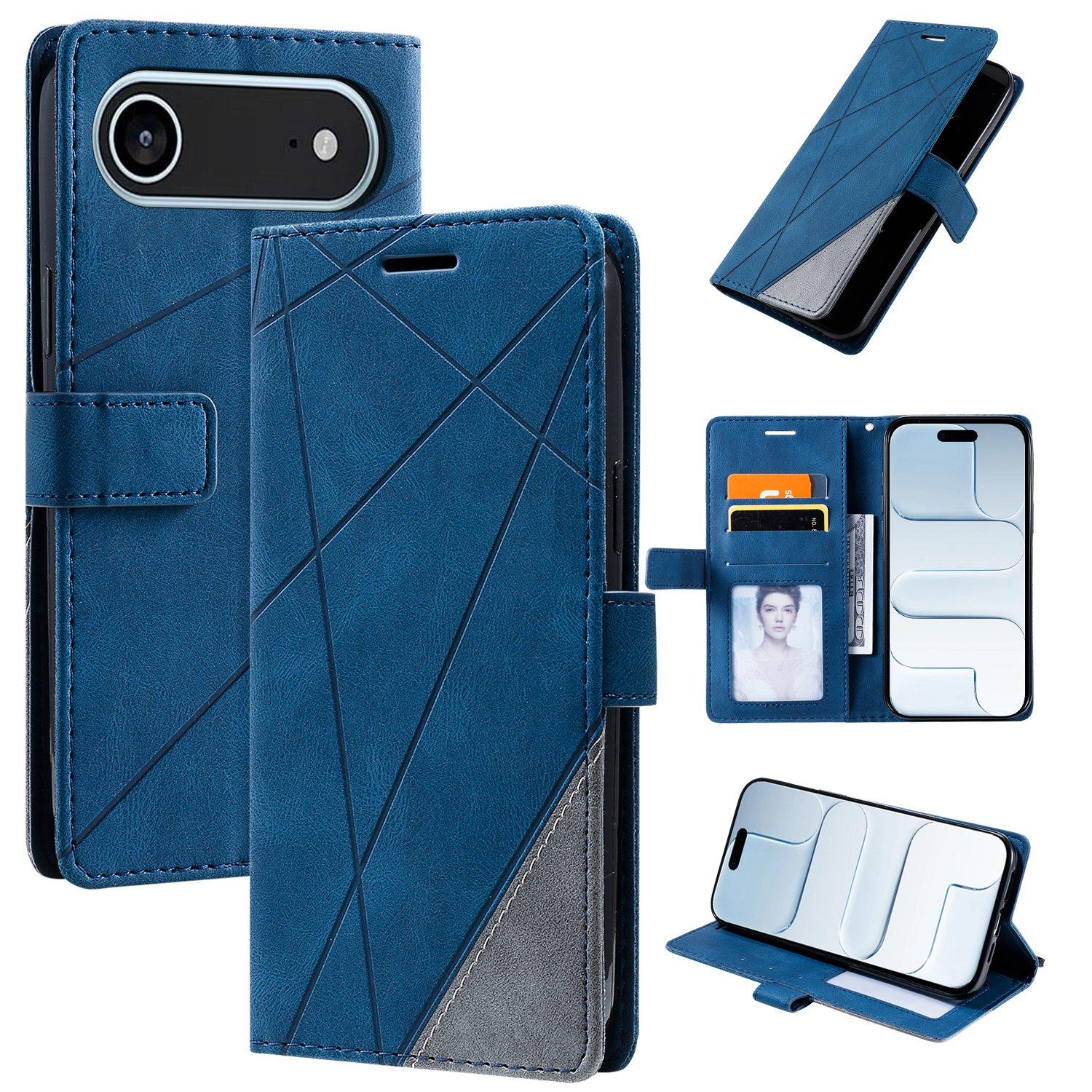 For iPhone Air Skin Feel Splicing Leather Phone Case(Blue) - Shopkiz.com