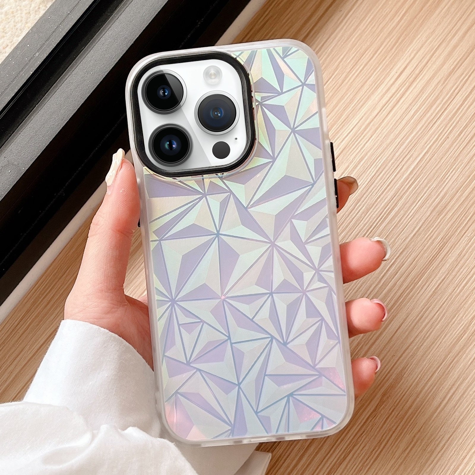 For iPhone 15 Pro Laser Diamond Pattern Frosted Phone Case(Black) - Shopkiz.com