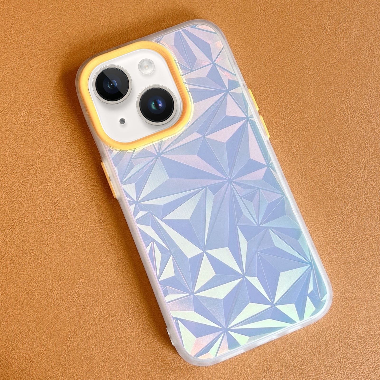 For iPhone 15 Plus Laser Diamond Pattern Frosted Phone Case(Yellow) - Shopkiz.com