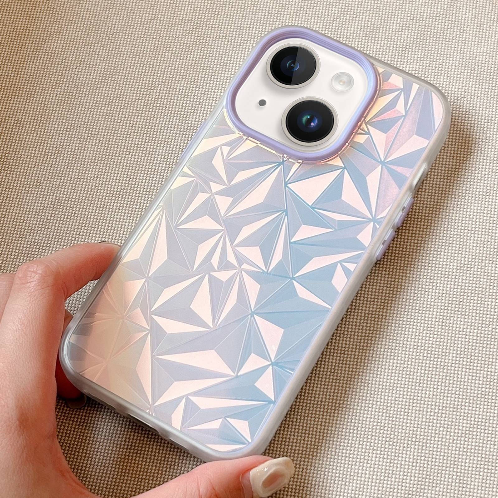 For iPhone 15 Laser Diamond Pattern Frosted Phone Case(Purple) - Shopkiz.com