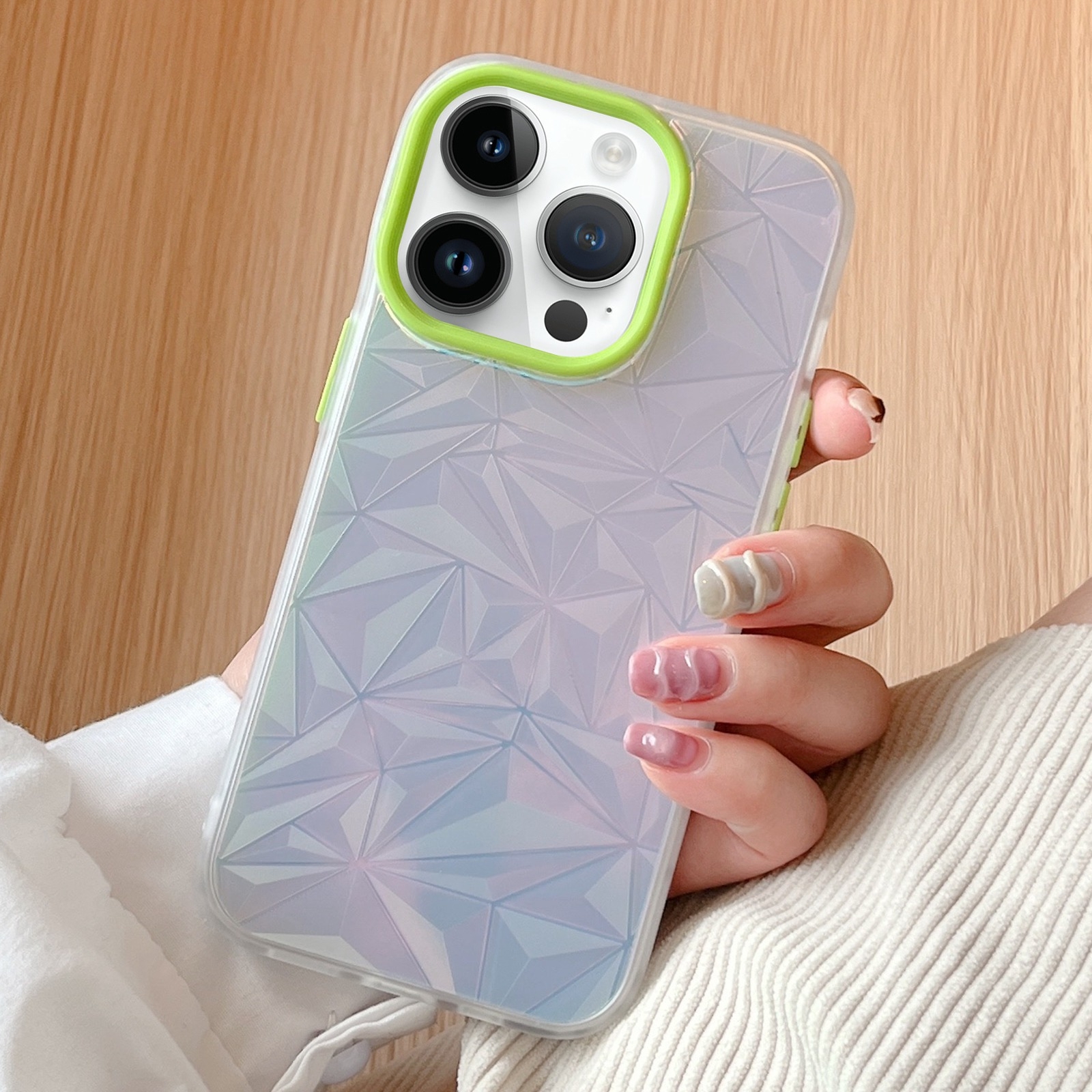 For iPhone 13 Pro Max Laser Diamond Pattern Frosted Phone Case(Green) - Shopkiz.com