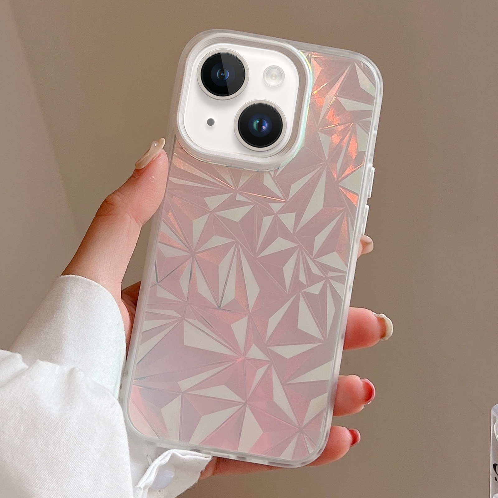 For iPhone 13 Laser Diamond Pattern Frosted Phone Case(White) - Shopkiz.com