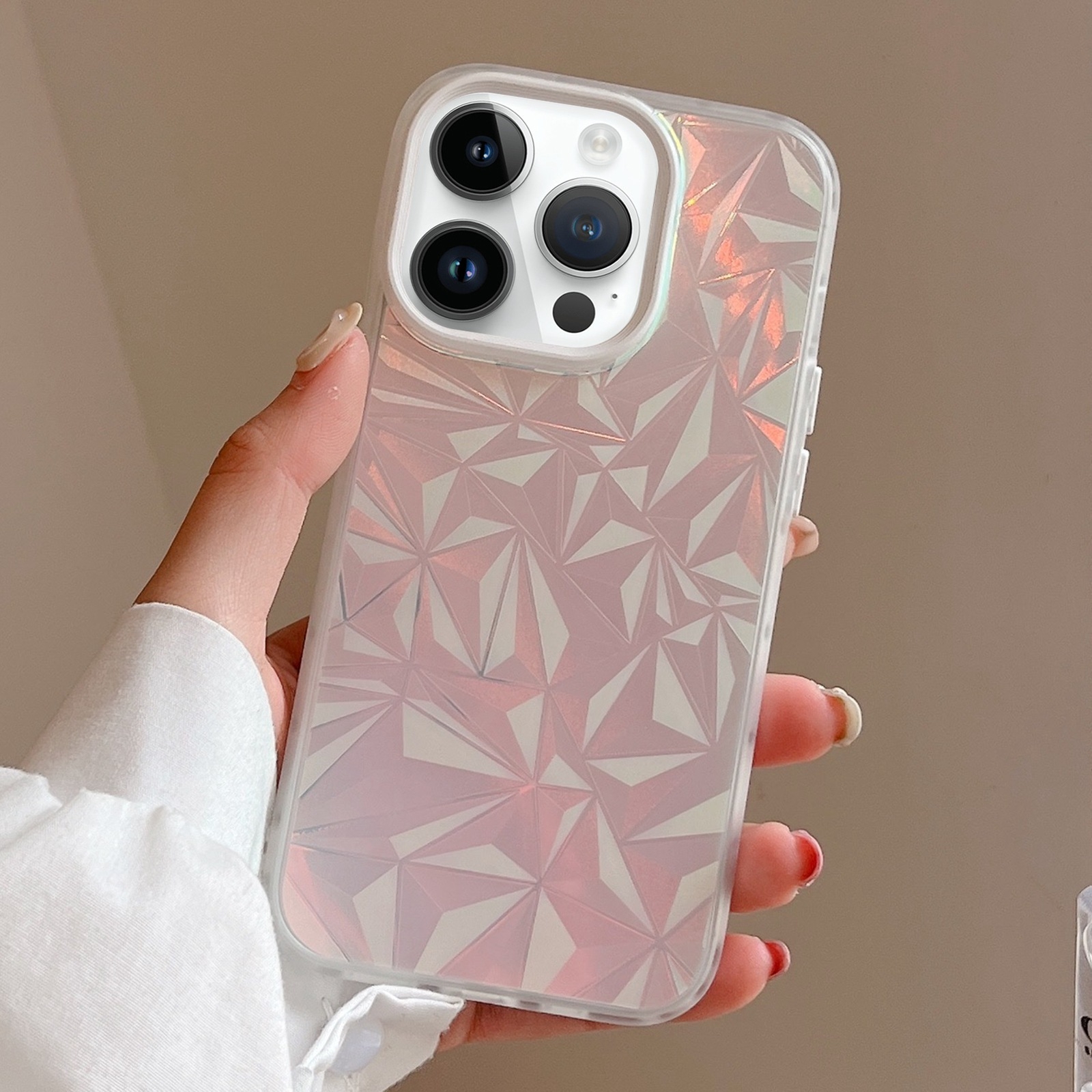 For iPhone 12 Pro Max Laser Diamond Pattern Frosted Phone Case(White) - Shopkiz.com