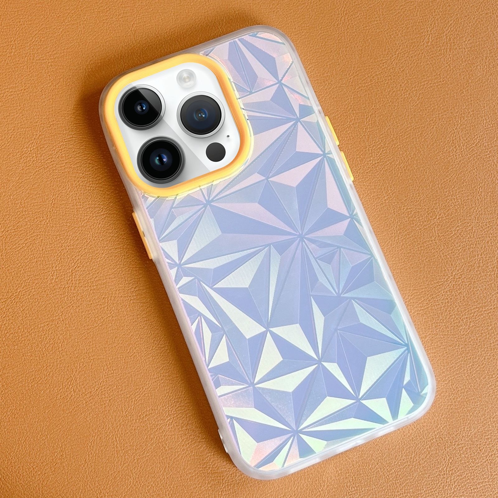 For iPhone 12 Pro Laser Diamond Pattern Frosted Phone Case(Yellow) - Shopkiz.com
