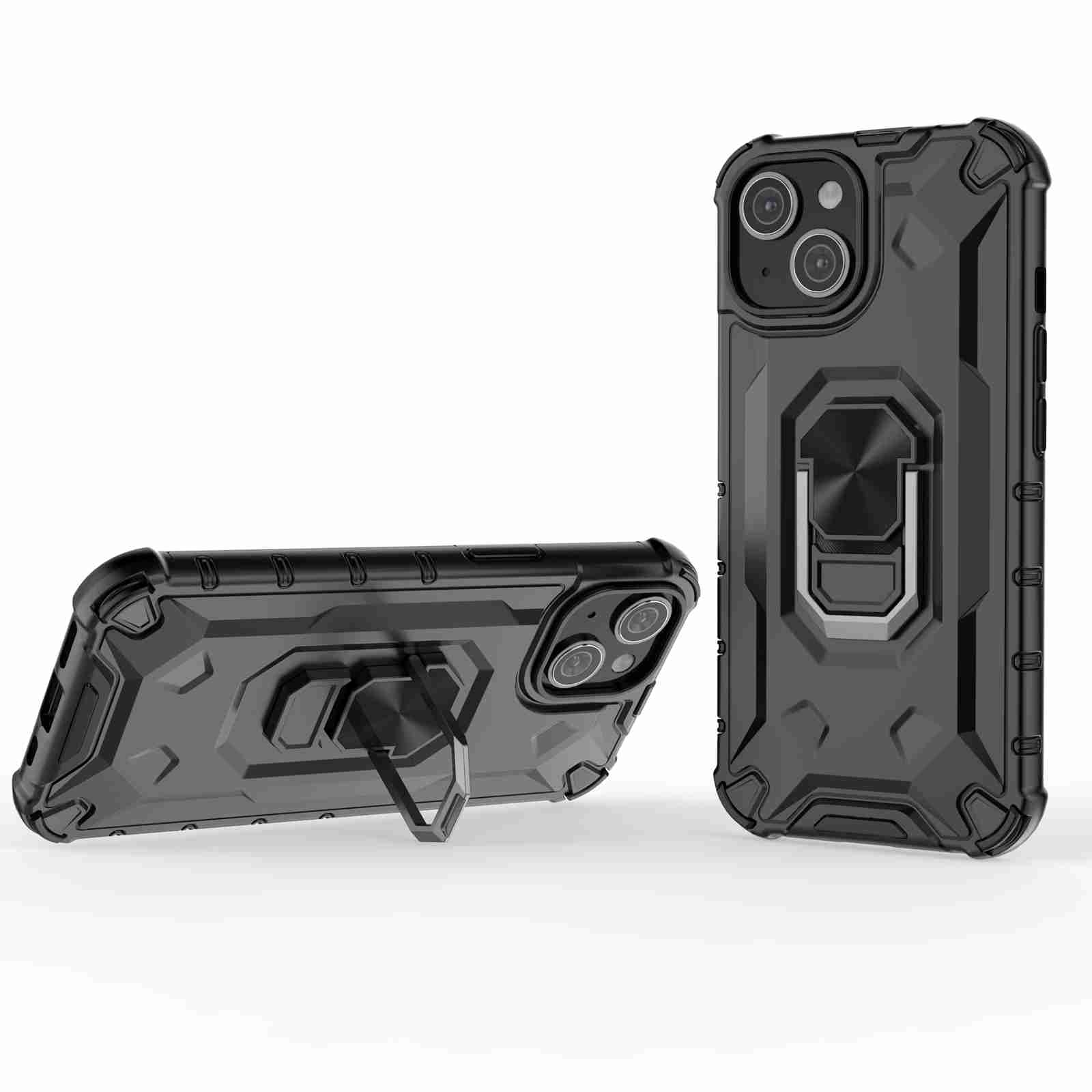 For iPhone 14 Plus Ice Armor Series Ring Holder Phone Case(Black) - Shopkiz.com