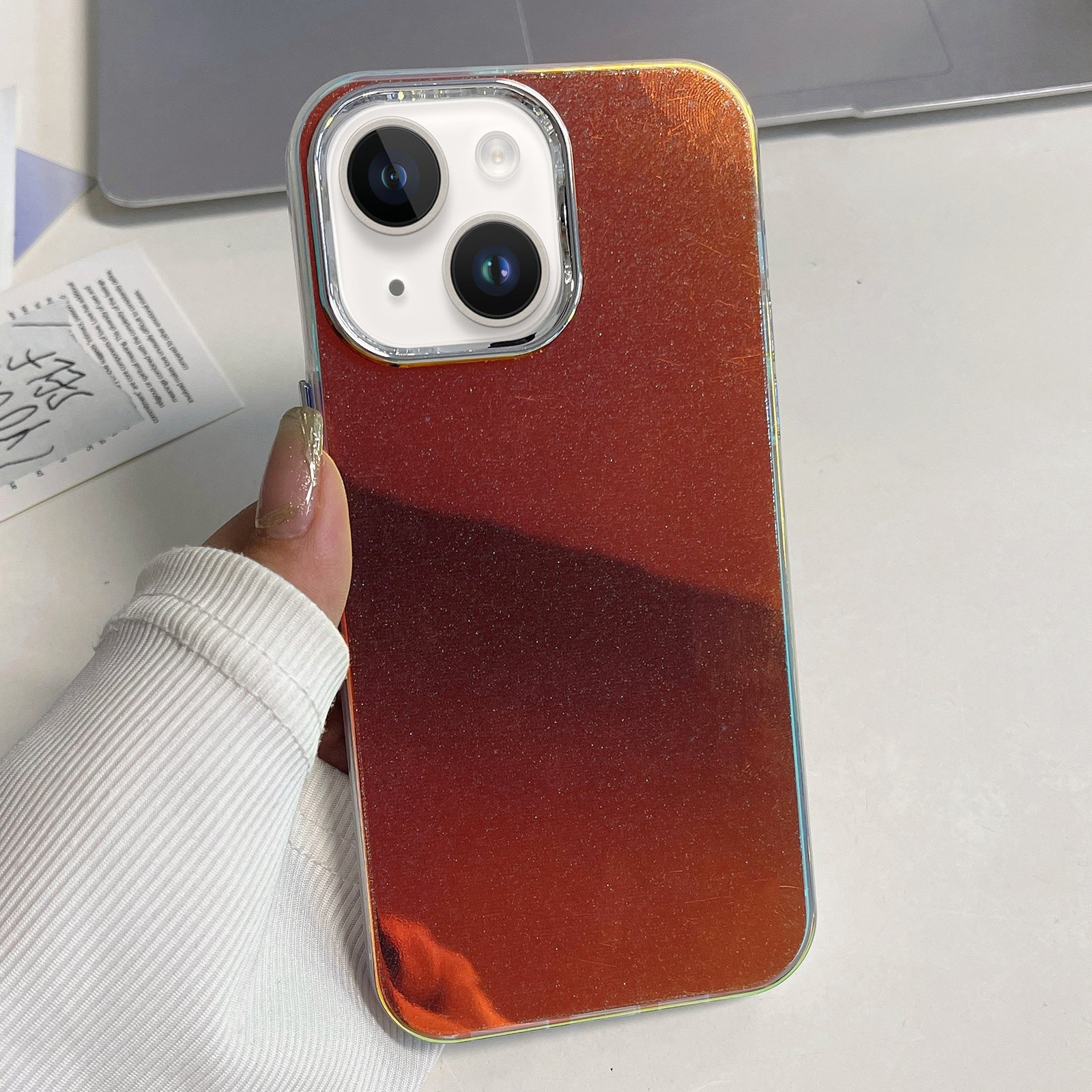 For iPhone 14 Plus Electroplated Frame IMD Glitter Powder Phone Case(Red) - Shopkiz.com