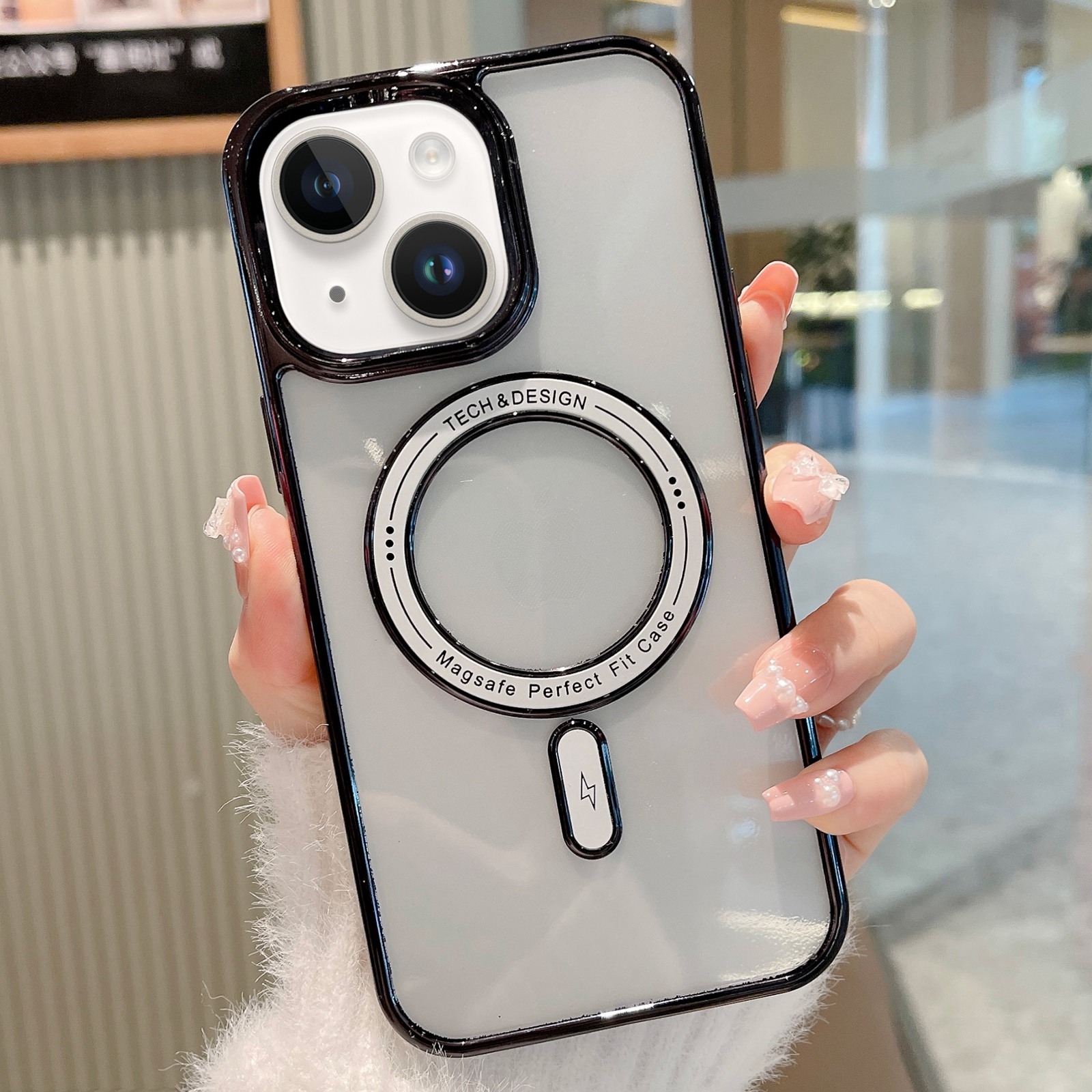 For iPhone 14 Plus MagSafe Magnetic Transparent TPU Electroplated Phone Case(Black) - Shopkiz.com