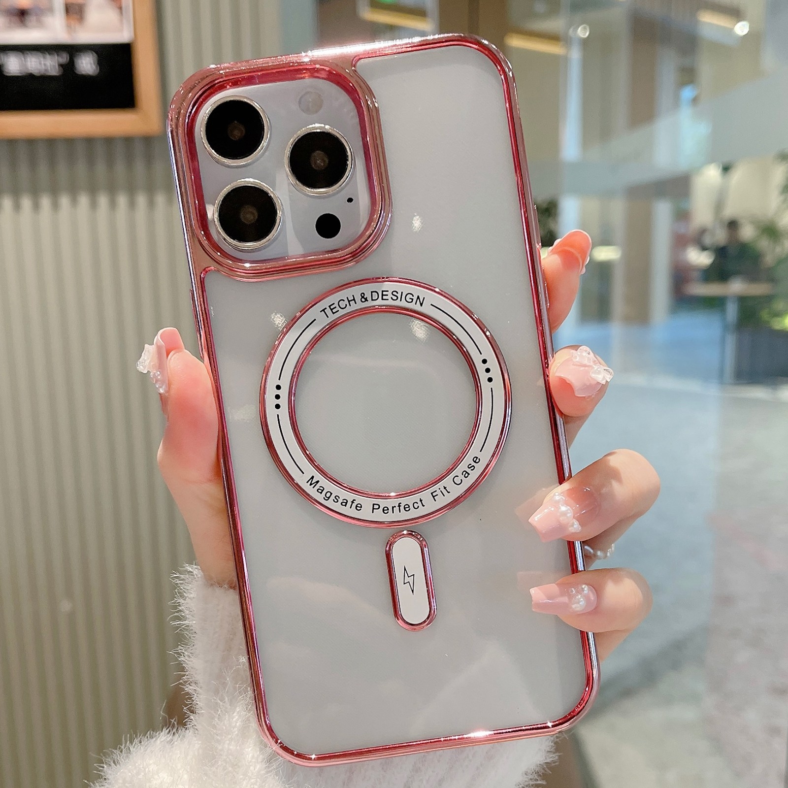 For iPhone 14 Pro MagSafe Magnetic Transparent TPU Electroplated Phone Case(Rose Gold) - Shopkiz.com