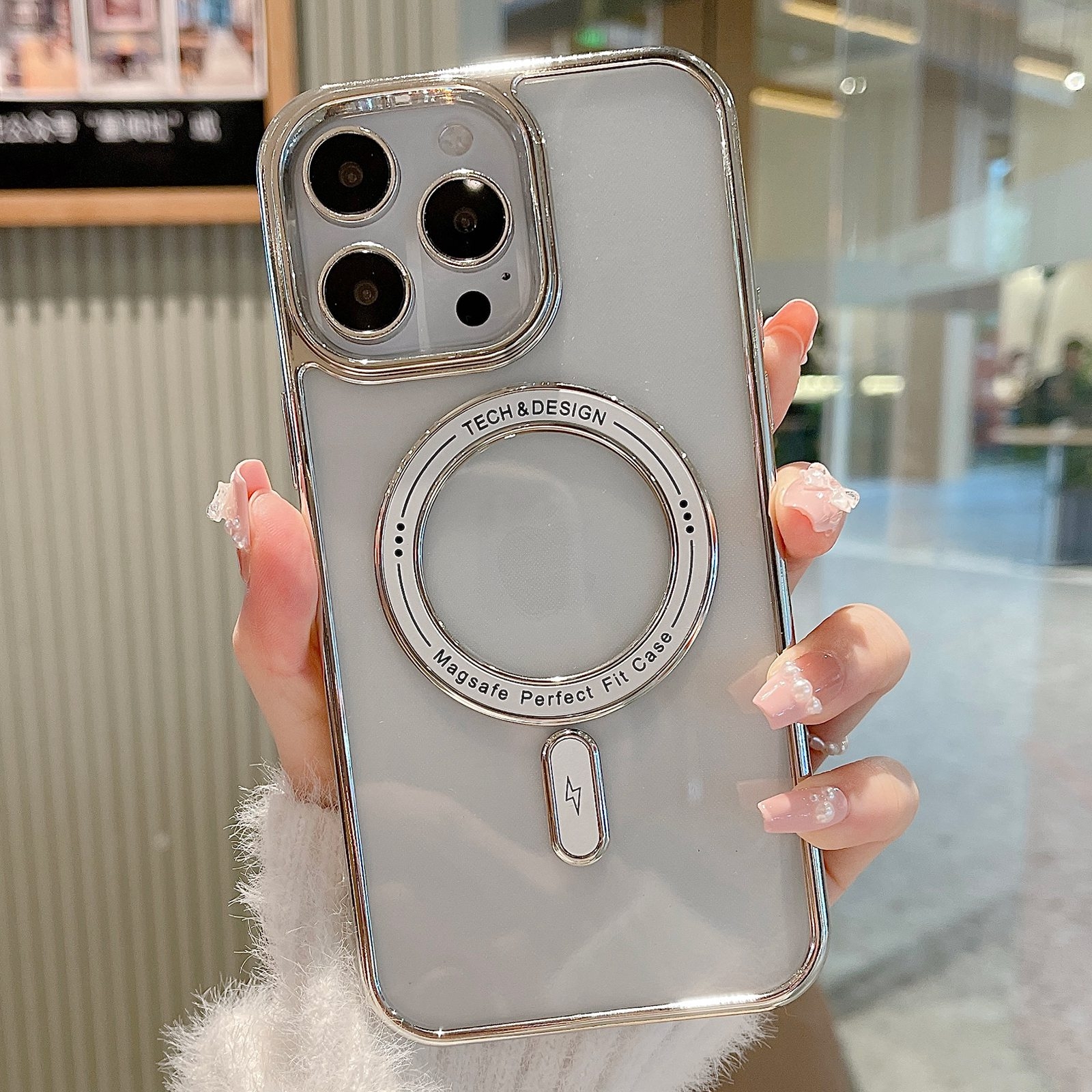 For iPhone 14 Pro MagSafe Magnetic Transparent TPU Electroplated Phone Case(Silver) - Shopkiz.com