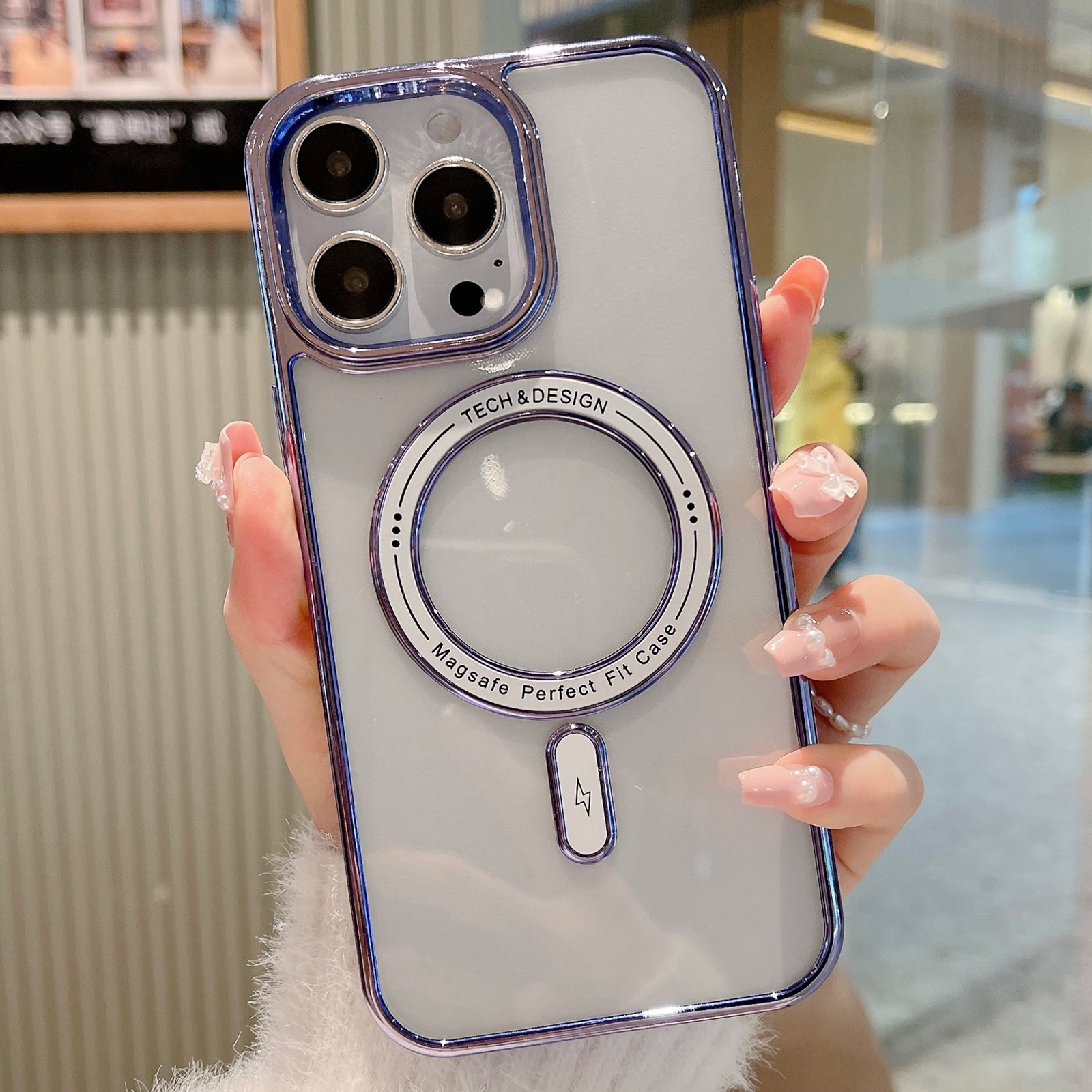 For iPhone 14 Pro MagSafe Magnetic Transparent TPU Electroplated Phone Case(Blue) - Shopkiz.com