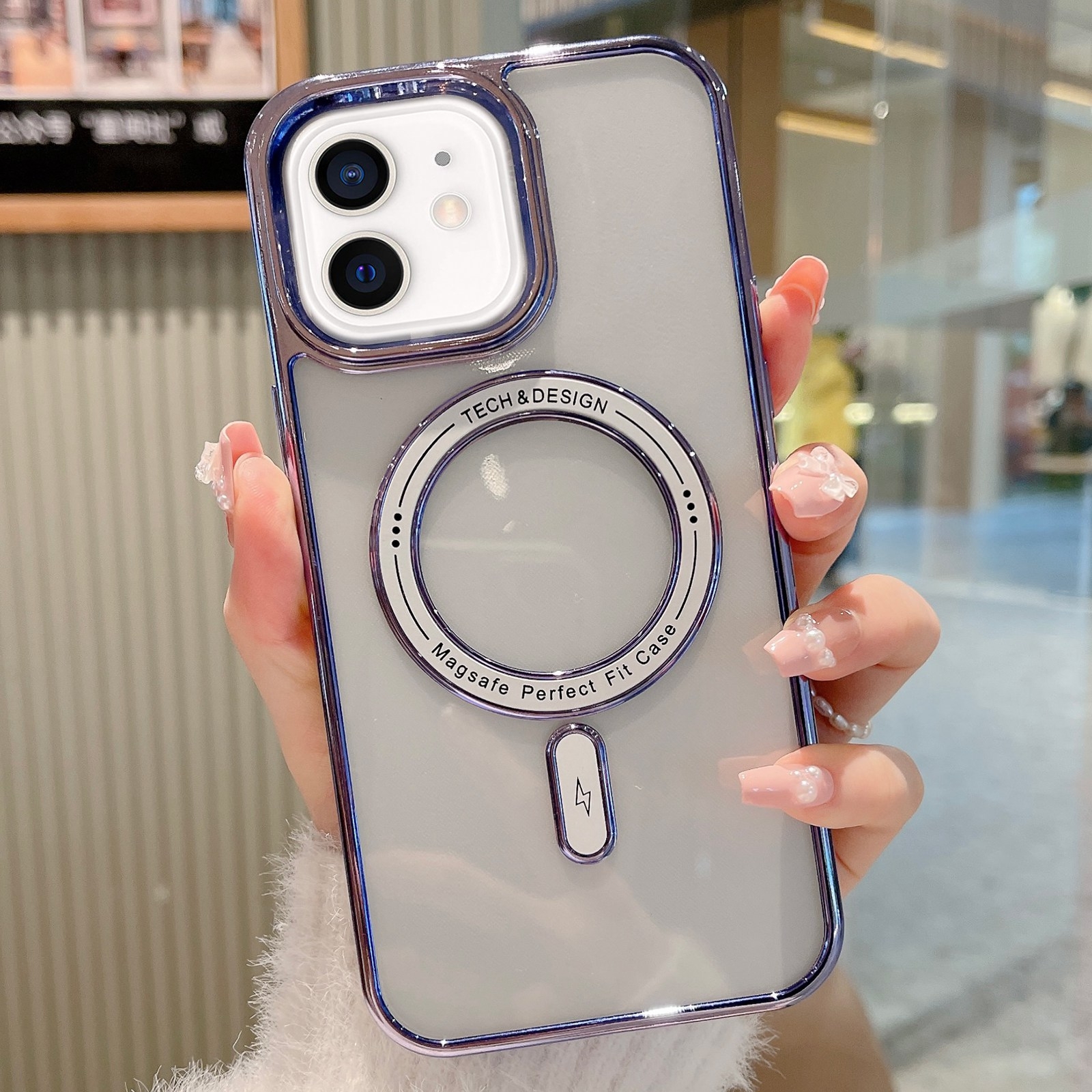 For iPhone 12 MagSafe Magnetic Transparent TPU Electroplated Phone Case(Blue) - Shopkiz.com