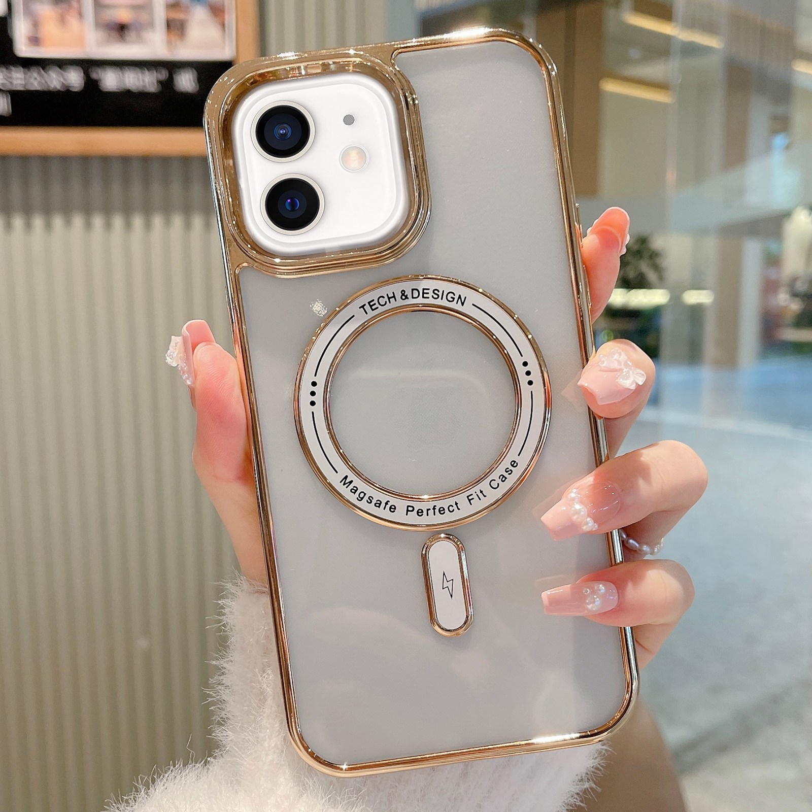 For iPhone 12 MagSafe Magnetic Transparent TPU Electroplated Phone Case(Gold) - Shopkiz.com
