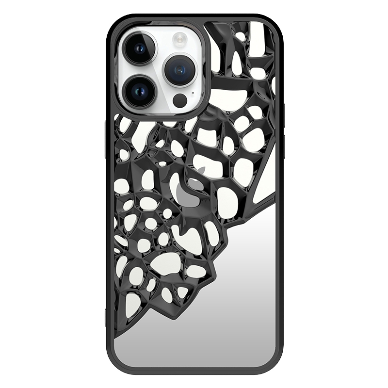 For iPhone 11 Pro Max Mirror Style Hollow Heat Dissipation Electroplated TPU Phone Case(Black) - Shopkiz.com