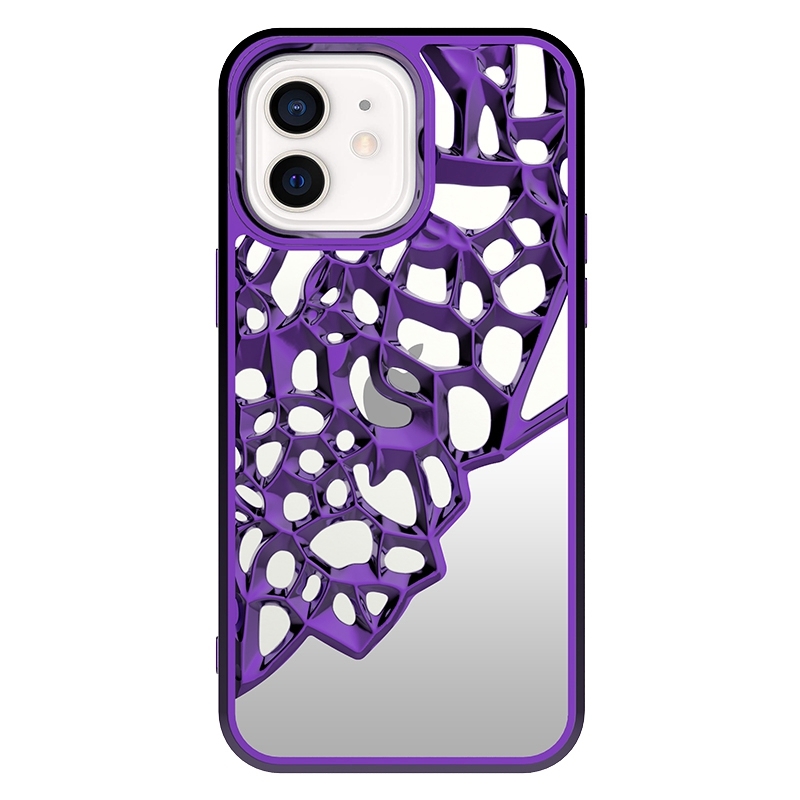For iPhone 12 Mirror Style Hollow Heat Dissipation Electroplated TPU Phone Case(Purple) - Shopkiz.com