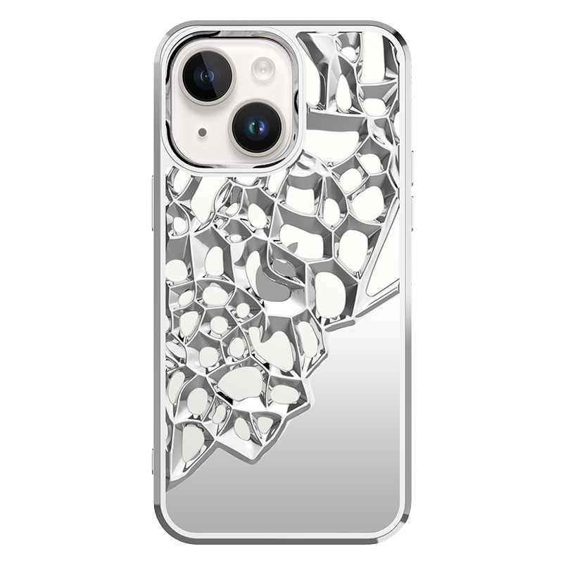 For iPhone 13 Mirror Style Hollow Heat Dissipation Electroplated TPU Phone Case(Silver) - Shopkiz.com
