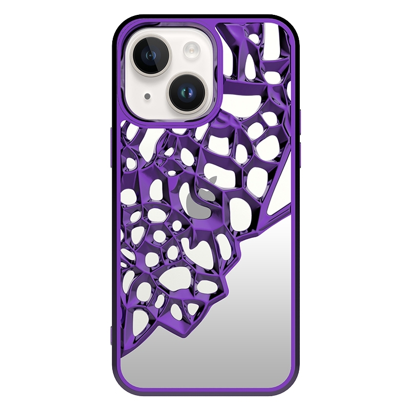 For iPhone 13 Mirror Style Hollow Heat Dissipation Electroplated TPU Phone Case(Purple) - Shopkiz.com