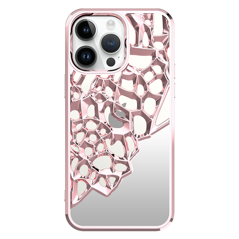 For iPhone 15 Pro Max Mirror Style Hollow Heat Dissipation Electroplated TPU Phone Case(Pink) - Shopkiz.com