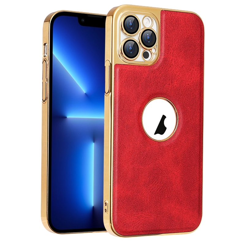 For iPhone 13 Pro Electroplated Leather Texture PU + PC Phone Case(Red) - Shopkiz.com