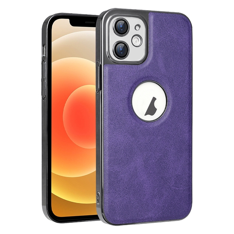 For iPhone 12 Electroplated Leather Texture PU + PC Phone Case(Purple) - Shopkiz.com