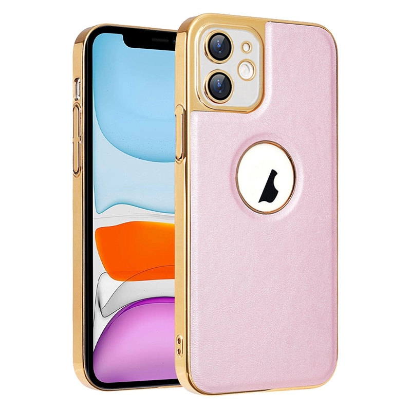 For iPhone 11 Electroplated Leather Texture PU + PC Phone Case(Pink) - Shopkiz.com