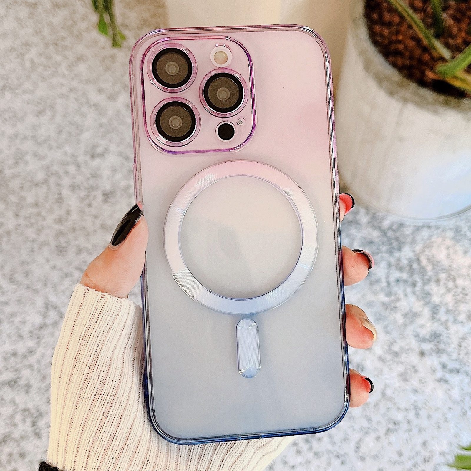 For iPhone 14 Pro Max MagSafe Magnetic TPU + Acrylic Gradient Color Phone Case(Purple Blue) - Shopkiz.com