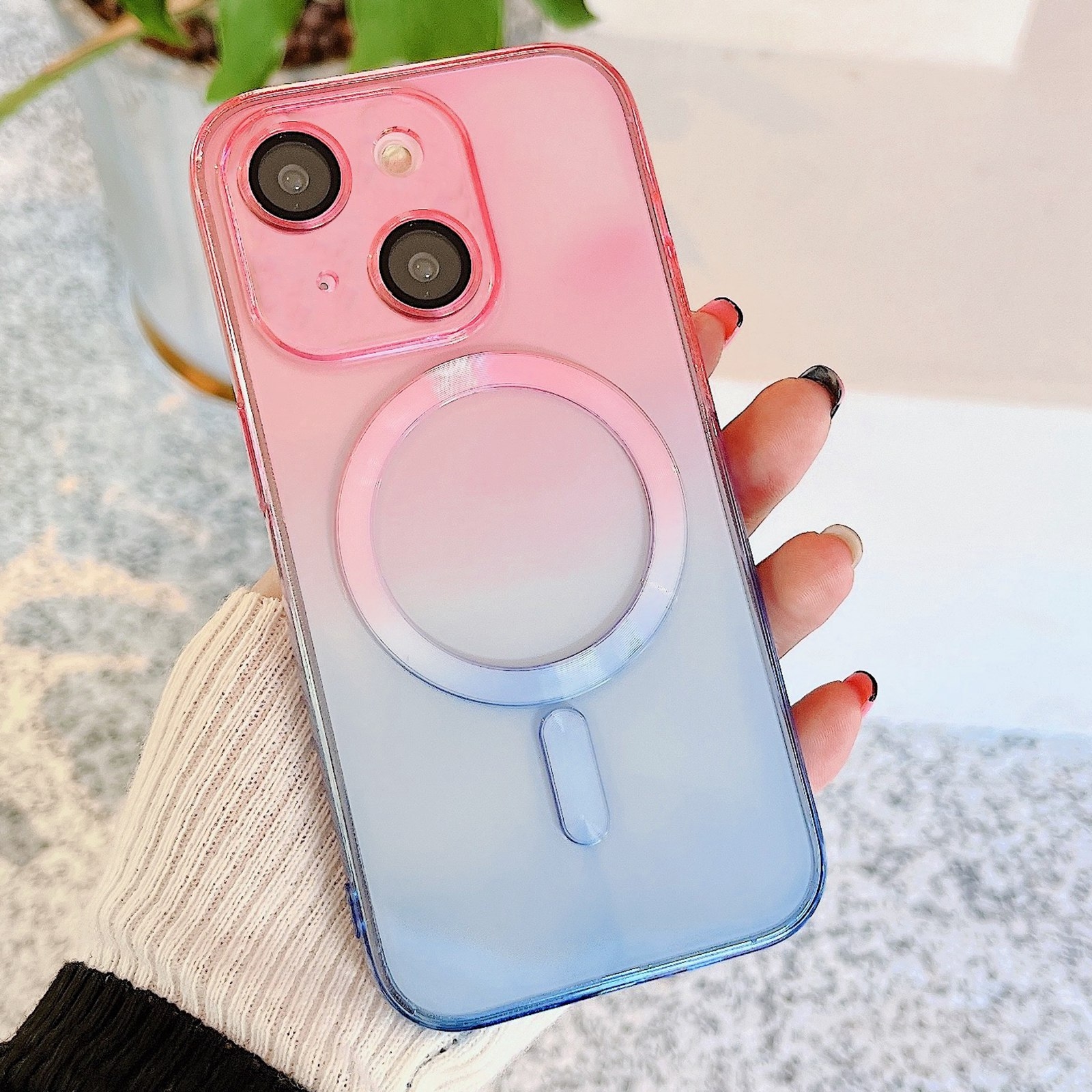 For iPhone 13 MagSafe Magnetic TPU + Acrylic Gradient Color Phone Case(Pink Blue) - Shopkiz.com