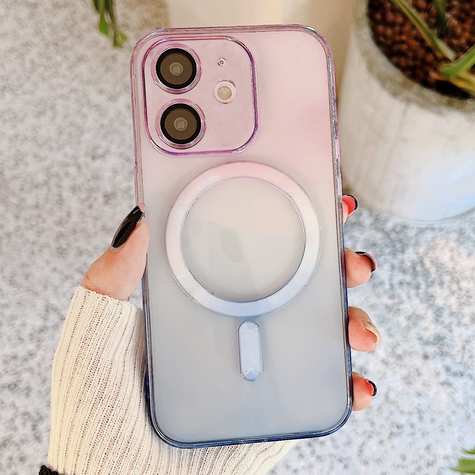 For iPhone 12 MagSafe Magnetic TPU + Acrylic Gradient Color Phone Case(Purple Blue) - Shopkiz.com