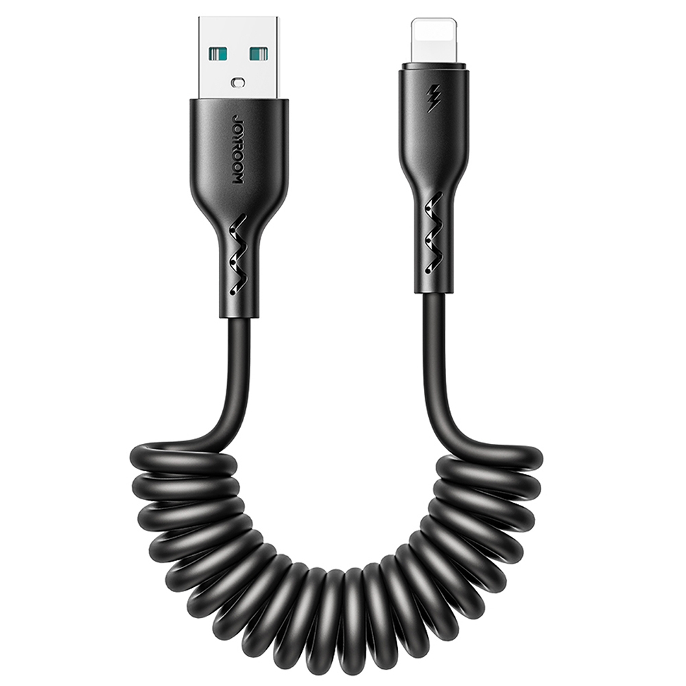 JOYROOM SA38-AL3 3A USB to 8 Pin Coiled Fast Charging Data Cable, Length:1.5m(Black) - Shopkiz.com